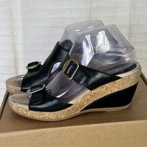 Dansko Carla Wedge Sandals Women Size Black Full Grain Leather Wome Size 39 GUC